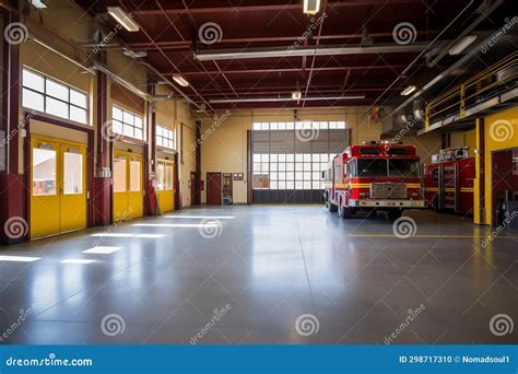 Red Firetruck Emergency Car Parked Inside Station Generative Ai Stock