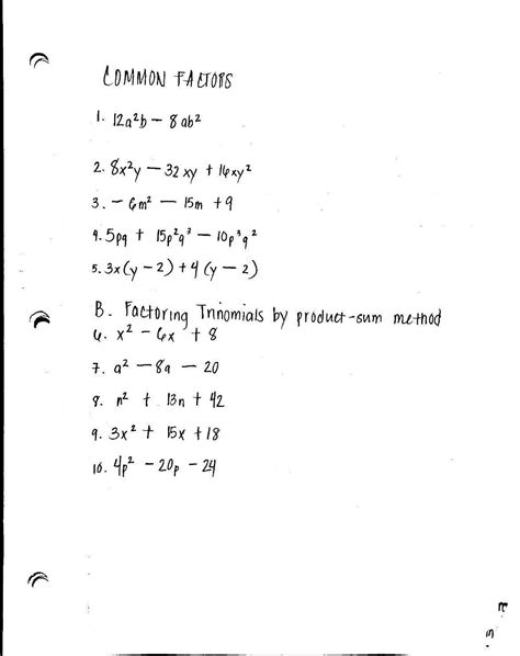 A Common Factor B Factoring Trinomials By Product Sum Method