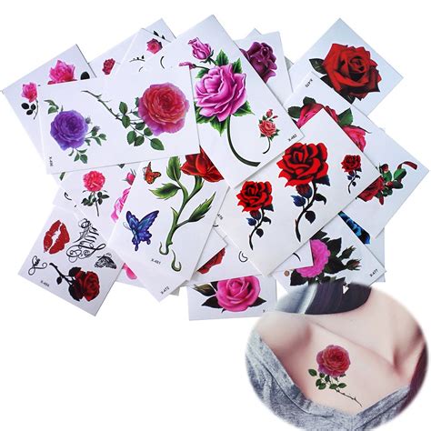 Glaryyears Flower Realistic Temporary Tattoos Small Tiny Fake Rose Tattoo Stickers