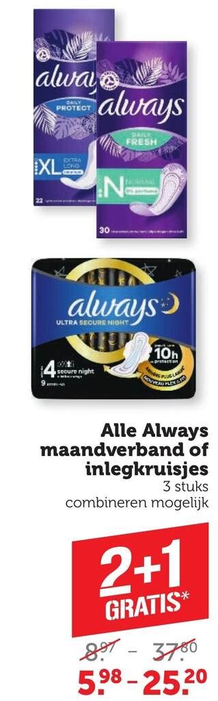 Alle Always Maandverband Of Inlegkruisjes Aanbieding Bij Coop