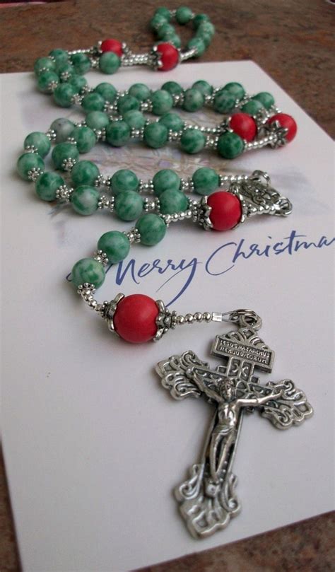 Rare Beautiful Christmas Catholic Rosary With Green Jade And