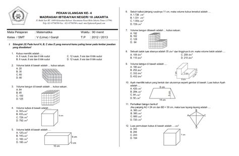 Soal Matematika Kelas Semester Jaring Jaring Bangun Ruang Riset Riset