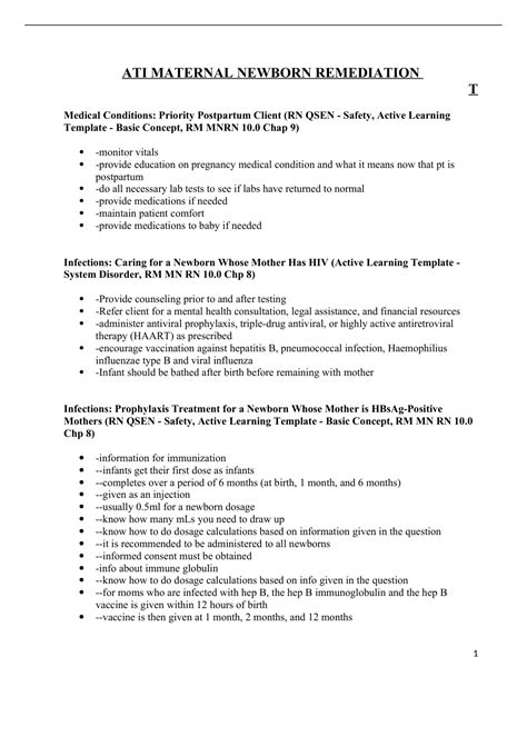 Summary Ati Maternal Newborn Remediation Latest Winter Complete