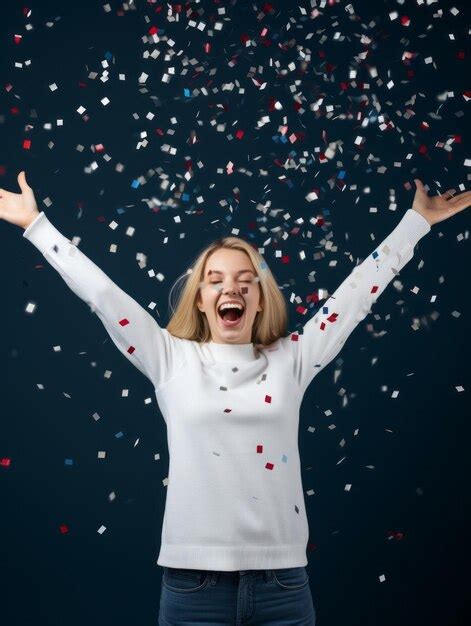 Premium Ai Image Happy Woman Celebrating On A Solid Background
