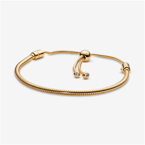 Pandora Moments Snake Chain Slider Bracelet 18k Gold Plated Ster