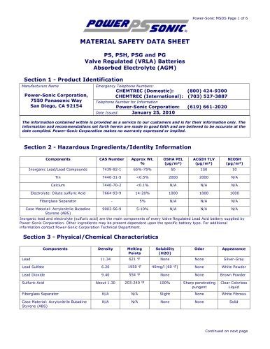 Battery Information Sheet