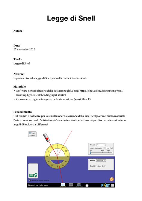 Relazione Esperimento Sulla Legge Di Snell Guide Progetti E Ricerche