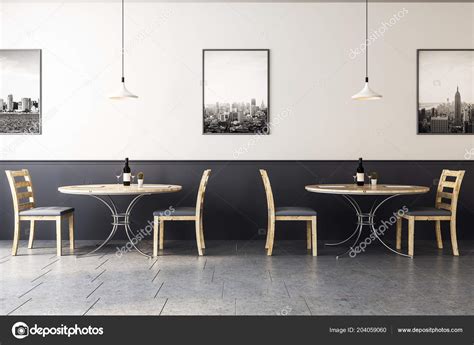 Wooden Cafe Interior Concrete Floor Tables Gray Wooden Chairs ...