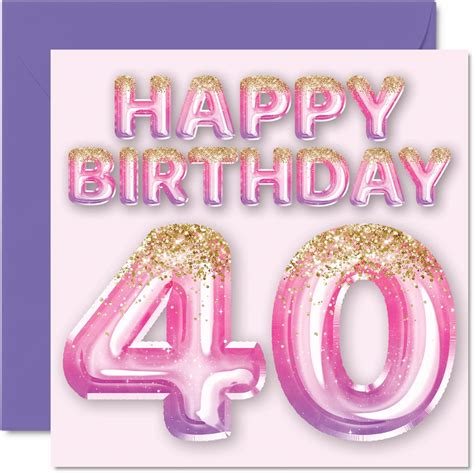 40th Birthday Card For Women Pink And Purple Glitter Balloons Happy Birthday