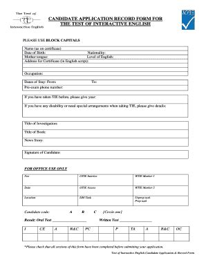 Candidate Application Form Fill Online Printable Fillable Blank