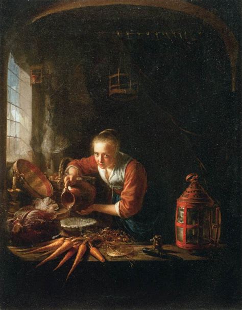 Woman Pouring Water Into A Jar Gerrit Dou