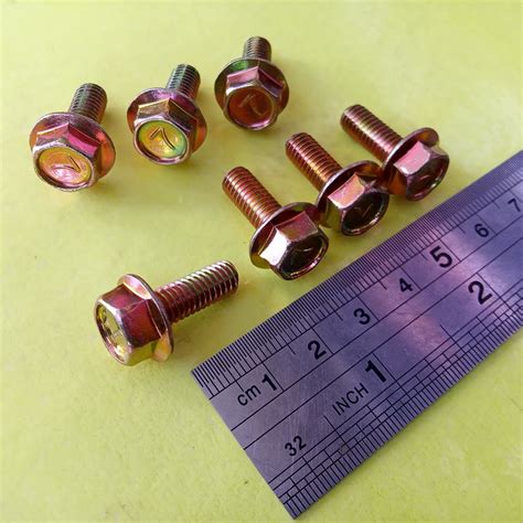 Jual FLANGE BOLT KUNING M6 X 16 BAUT 10 KUNCI 10 BAUT TOPI M6 X 16