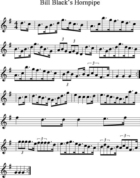 Bill Black S Hornpipe Irish Folk Song Ireland For Treble Clef