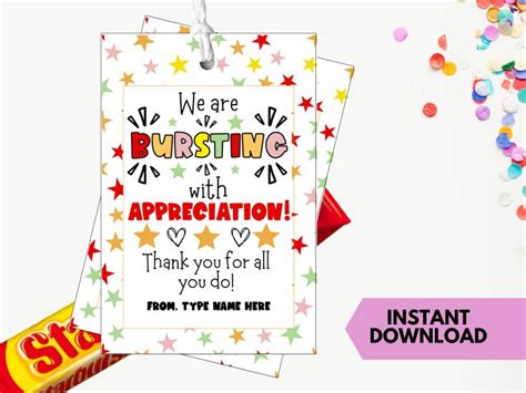 Printable Employee Appreciation Gift Tag Starburst Gift For Staff