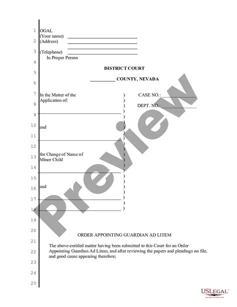 Nevada Order Appointing Guardian Ad Litem For Name Change Of Minor US