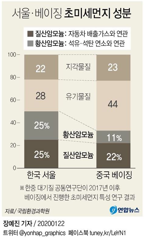 그래픽 서울·베이징 초미세먼지 성분 분석 연합뉴스