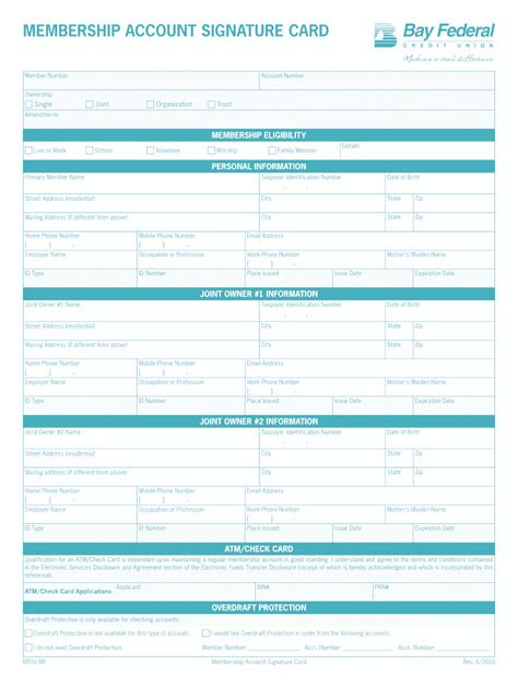 Fillable Online MeMbership ACCount Signature Card Bay Federal Credit