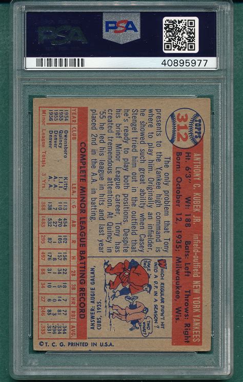 Lot Detail 1957 Topps 312 Tony Kubek PSA 4 Rookie