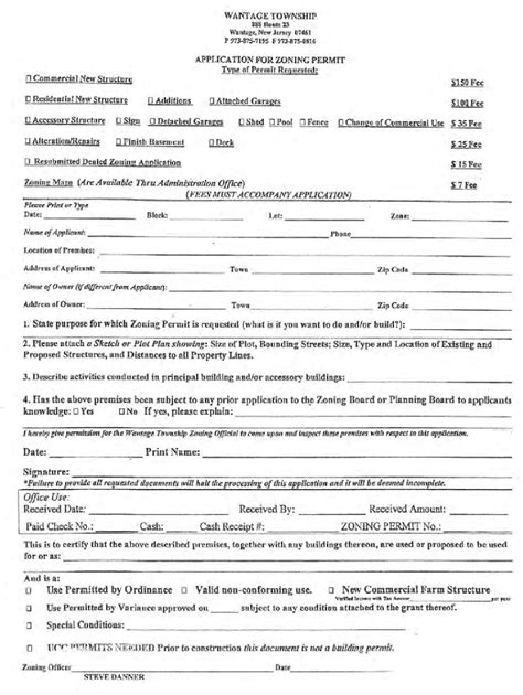 Zoning Application Permit Fees Wantage Township New Jersey Fill Out And Sign Printable Pdf