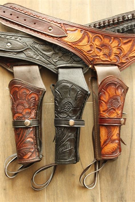 Left 44 45 Cal Tooled Holster Gun Belt Drop Loop Leather Western Rig Sass 34 52 Ebay