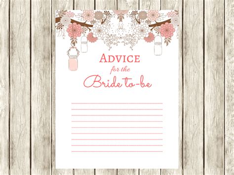 Pink Mason Advice For Bride To Be Magical Printable