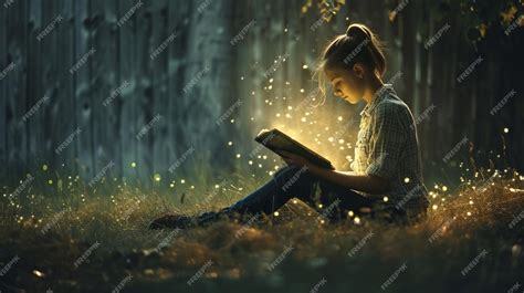 Premium Photo Young Woman Sitting On Grass And Reading Book In The