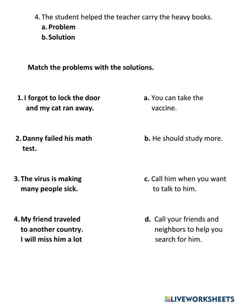 Problem Solution Comprehension Worksheet (teacher made) - Worksheets ...