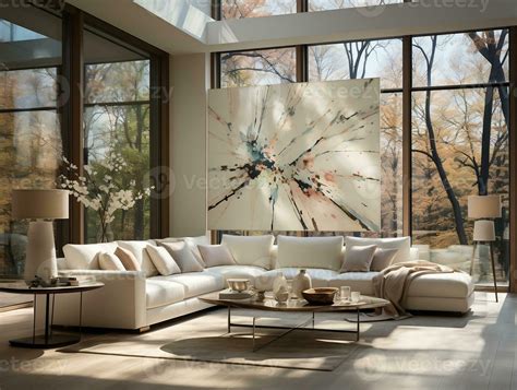 An elegant modern home interior with minimalist design and large floor