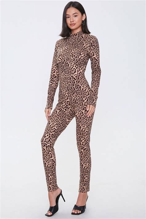 Leopard Print Mock Neck Jumpsuit Forever 21 Mock Neck Knit