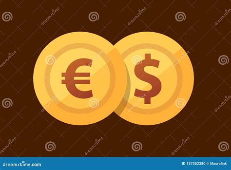 Pair Euro Dollar Vector Icon With Golden Coins In Flat Style Stock