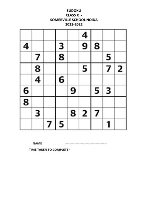 Sudoku Class X | PDF