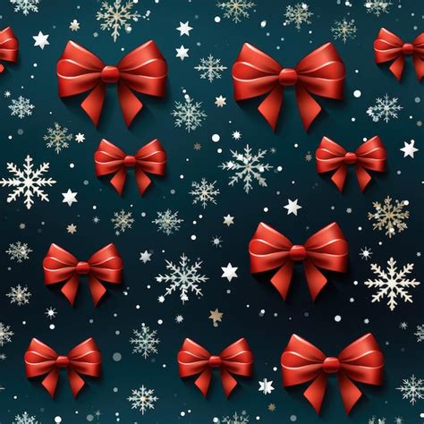 Premium Photo Christmas Seamless Pattern With Red Bows And Snowflakes