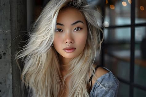 Premium Photo Blonde Asian Girl Embracing Her Beauty Concept Beauty Portrait Selflove Asian