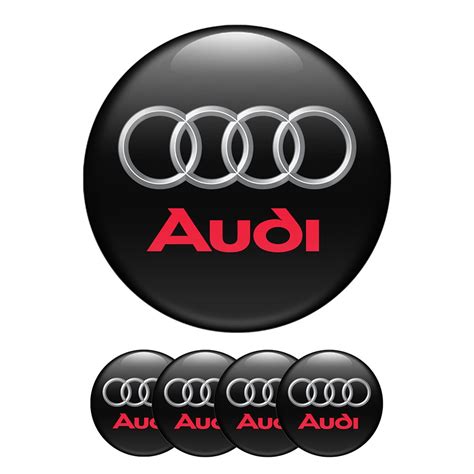 Audi Domed Stickers Wheel Center Cap Silver Rings Red Logo | Wheel ...