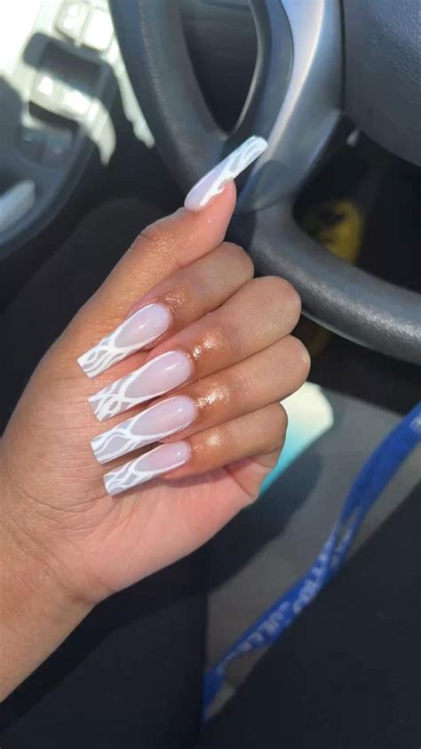 nails, french tips, white nails, long nails, long square nails, nail ...