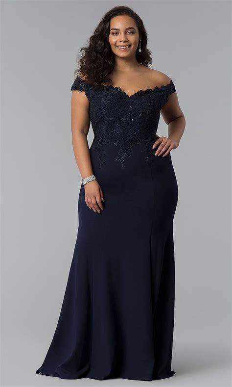 Off Shoulder Long Plus Size Prom Dress With Lace Plus Size Evening