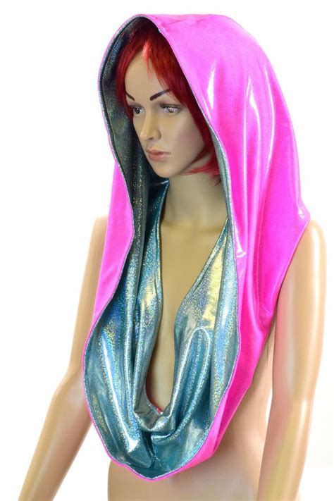 Seafoam And Neon Pink Huge Reversible Festival Hood Coquetry Clothing