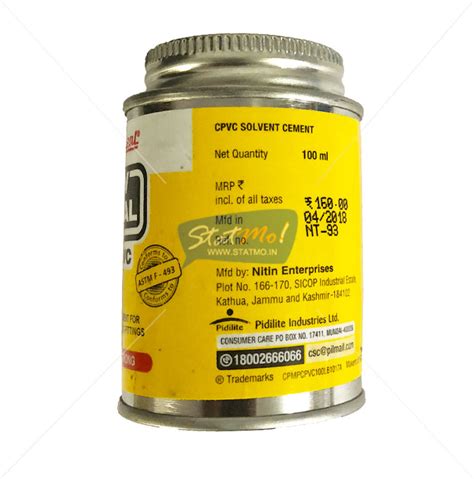 Pidilite M Seal Pv Seal CPVC Solvent Cement Tin Pack StatMo