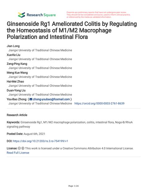 Pdf Ginsenoside Rg Ameliorated Colitis By Regulating The Homeostasis