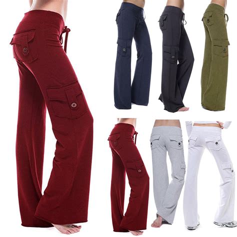 Womens Cargo Pants Womens High Waist Casual Workout Wide Leg Pants