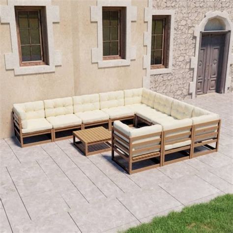 Muebles De Jardín 11 Pzas Y Cojines Marrón Miel Madera Pino con Ofertas