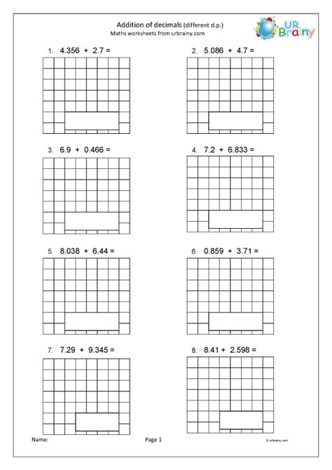 Add Decimals With Different Decimal Places Addition In Year Age