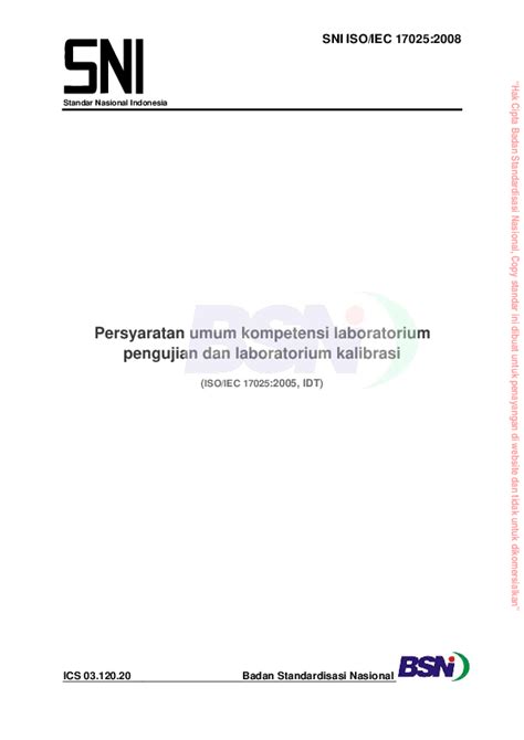 Pdf Sni Isoiec 170252008 Persyaratan Umum Kompetensi Laboratorium