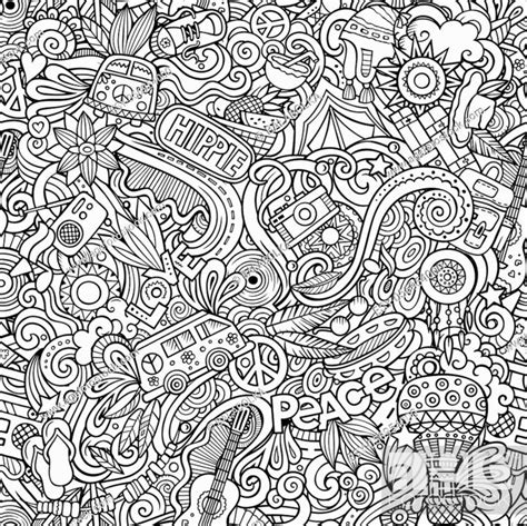 Hippie hand drawn doodles seamless pattern. Hippy background, Stock Vector, Vector And Low ...