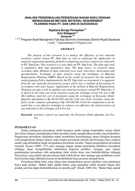 Pdf Analisis Pengendalian Persediaan Bahan Baku Dengan Menggunakan