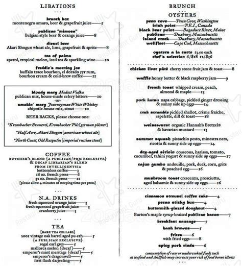 Menu at The Publican, Chicago