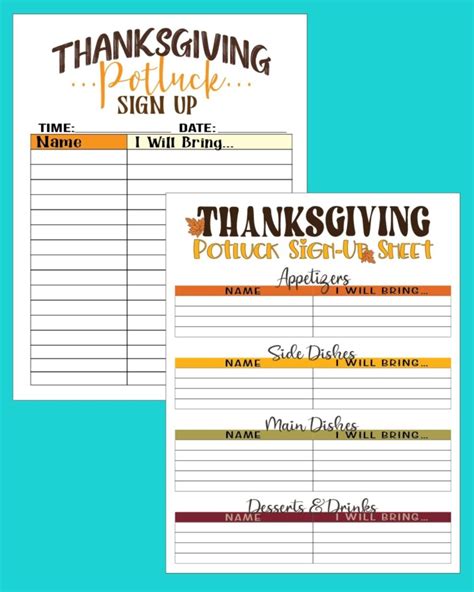 FREE Thanksgiving Potluck Sign Up Sheet List Printables Leap Of