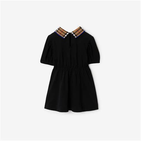 Check Collar Cotton Polo Shirt Dress In Black Burberry® Official