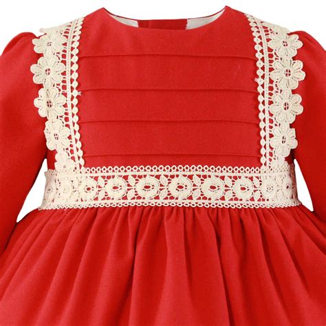 Spanish Miranda Autumn Winter Baby Girls Red Dress Ivory Flower Frills