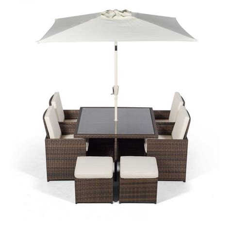 Giardino Rattan 4 Seater Cube Dining Table And Chairs Set With 4 Stools